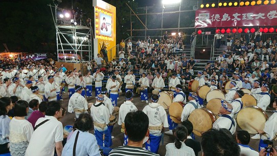 Japan - Tokushima - Jede Tanzgruppe wird von einer Band begleitet. 