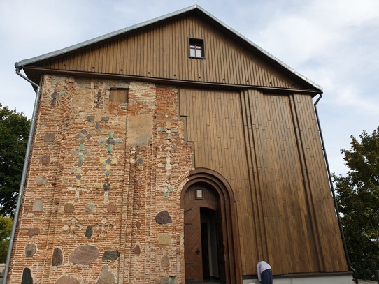 Belarus - Grodno - Boris and Gleb Church showing enamelled tiles and renovations