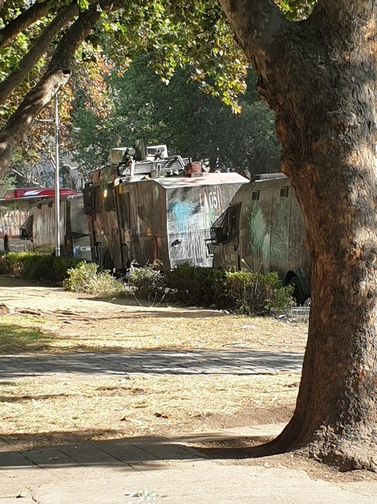 Chile - Santiago - Riot vehicles outside our hostel (aka Mad Max vehicles)