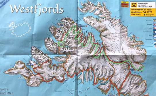 Island - Þingeyri - Das wäre dann der Plan für morgen... Hoch nach Ísafjörður und dann viele neue Fjorde entlang und noch ein Berg bis rüber nach Drangsnes... Na mal schauen, wie das dann klappt...