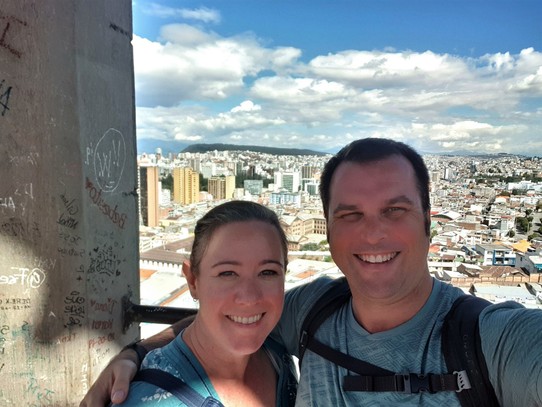 Ecuador - Quito - We're back! remembering how to take selfies - from the top of the cathedral