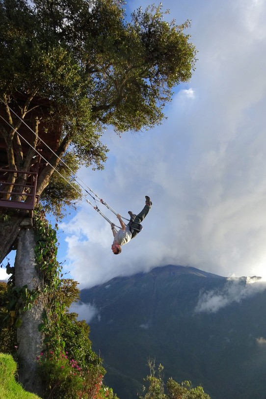Ecuador - Banos - Luke on the "swing at the end of the world"