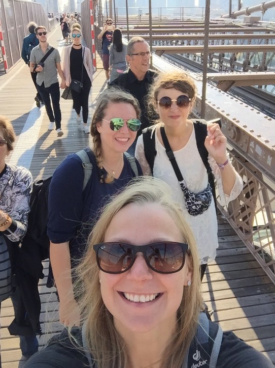 United States - New York - Welcome to the Brooklyn Bridge and hello from my super cool friends