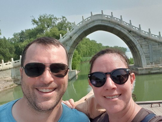China - Beijing - Us sweating at the Summer Palace (in front of a pretty bridge)