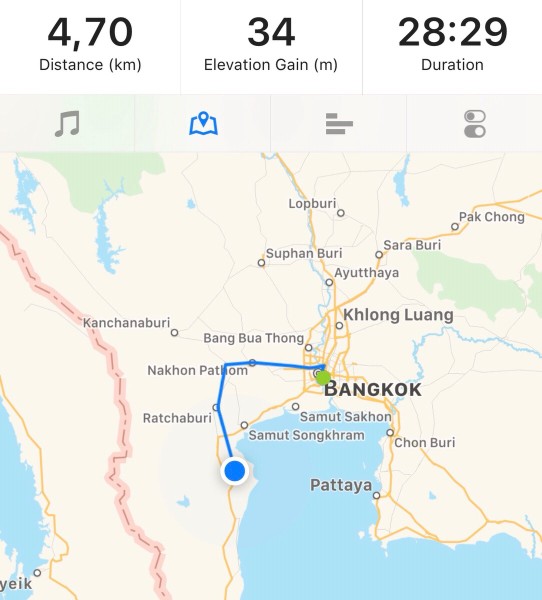  - Phetchaburi - Mit 4,7 gefahrenen Radkilometern zum 131km entfernten Startpunkt südlich von Bangkok.
