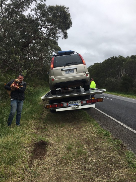 Australien - Bordertown - Unser Auto auf dem Truck... jetzt wissen wir auch wie sie die Autos da rauf bekommen. Wieder eine Erfahrung mehr...