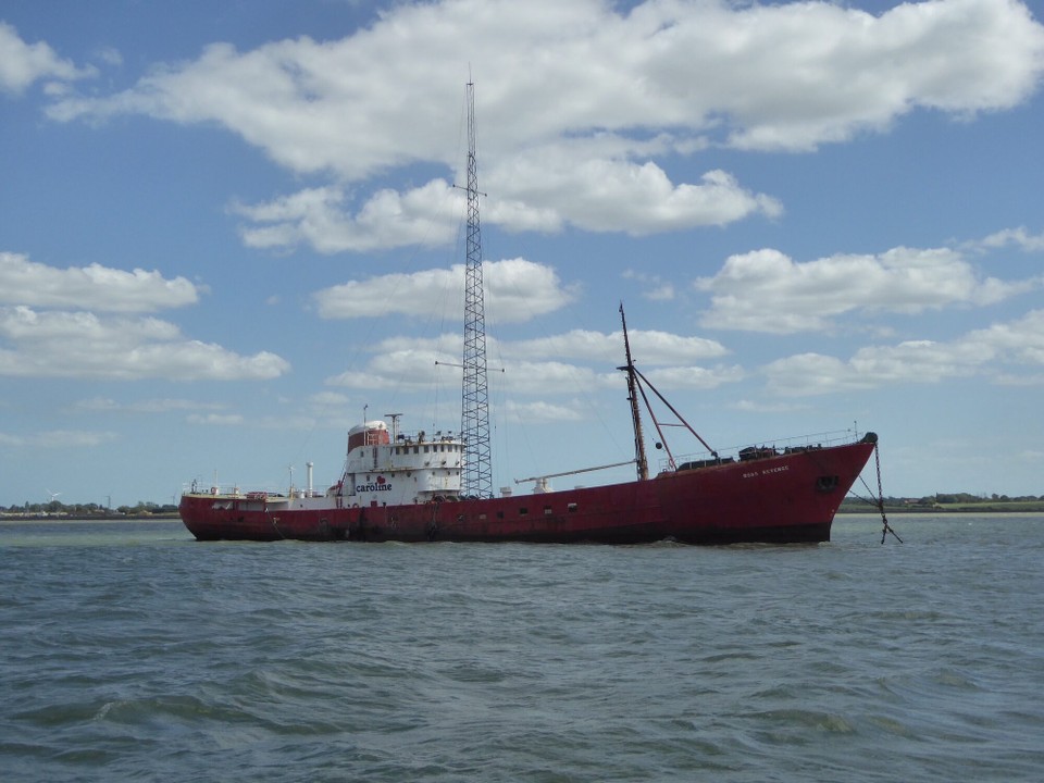 United Kingdom - Southminster - MV Ross Revenge, the home of Radio Caroline, served as an Icelandic commercial trawler until 1963, and took part in the Cod Wars of the 1970s. Pirate broadcasts from her took place from 1983 until she ran aground on the Goodwin Sands in 1991, ending the era of offshore pirate radio in Europe.