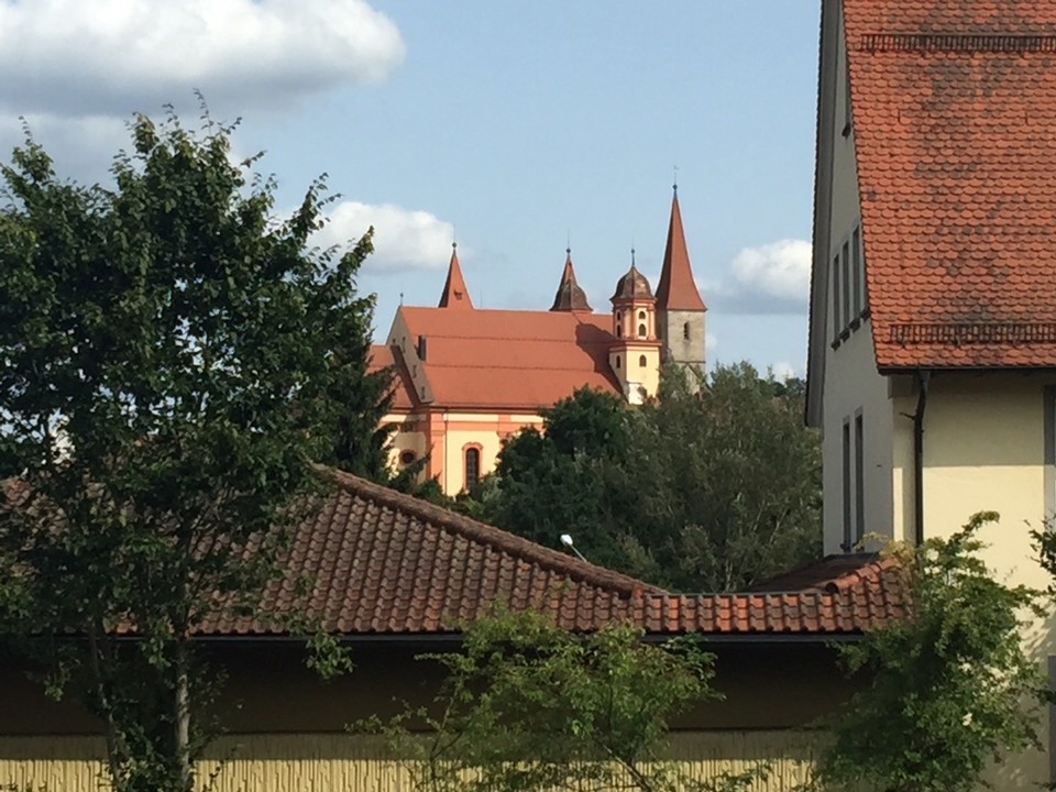 Germany - Ellwangen - Two joined churches. Catholic Basilica and Lutheran Church. Ellwangen. 