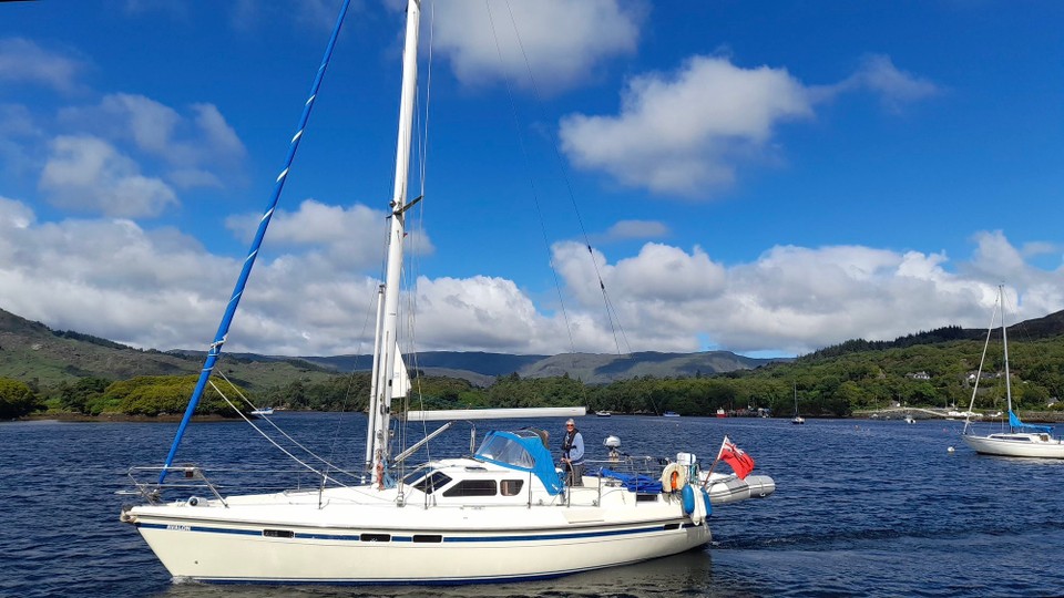 Ireland - Castletownbere - Wish this was the weather! Henri and Pascale sent this photo of me (singlehanded yachts-person?) leaving Glengarriff the other day.