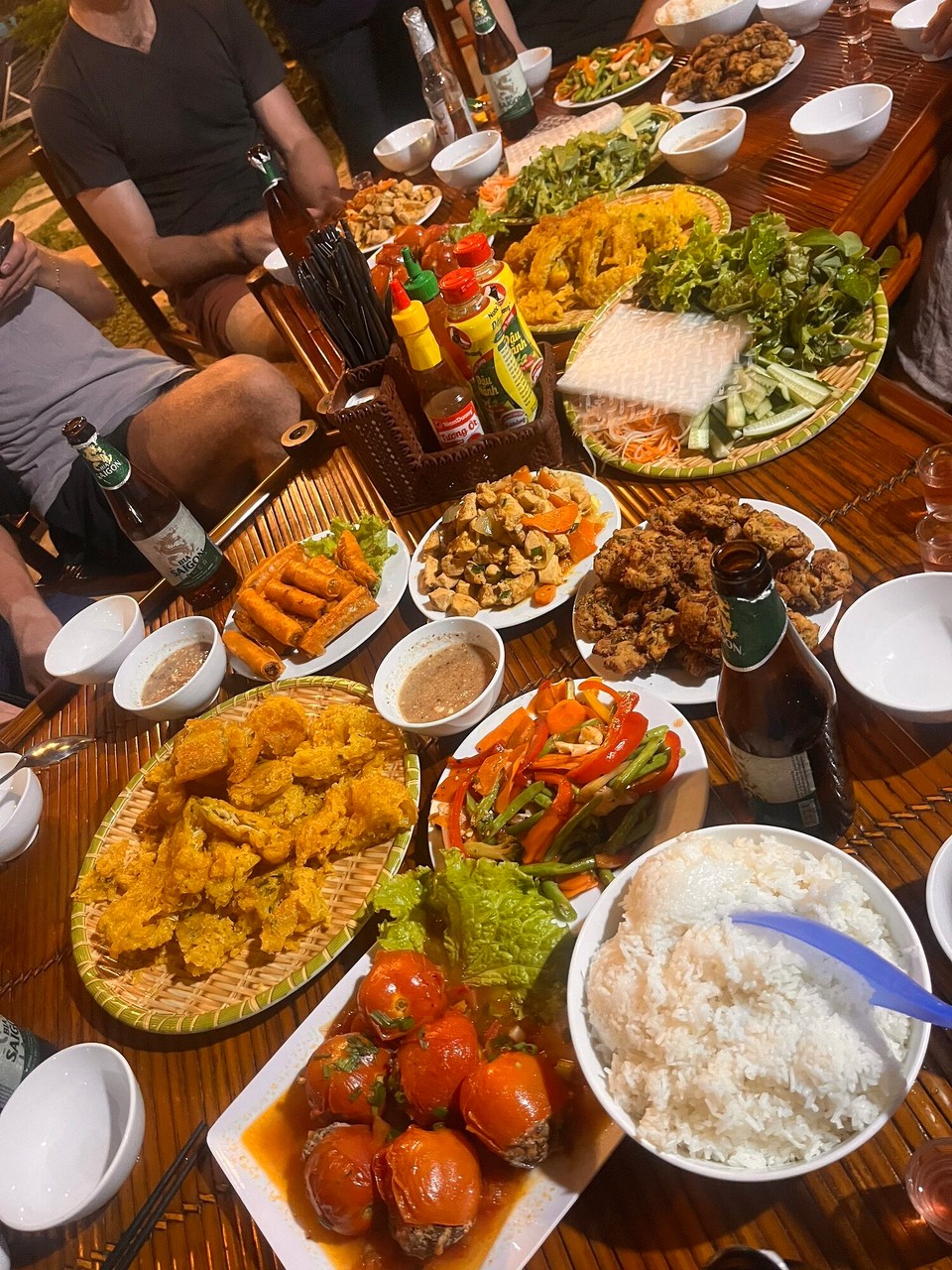 Vietnam - Bo Trach - Got back to the hostel and signed up for the family dinner. The owners mum and nan were cooking and the food was so good! We had a big feast. Although I was a table with 4 boys who were eating like they’ve never seen food before but managed to eat enough 😅. 