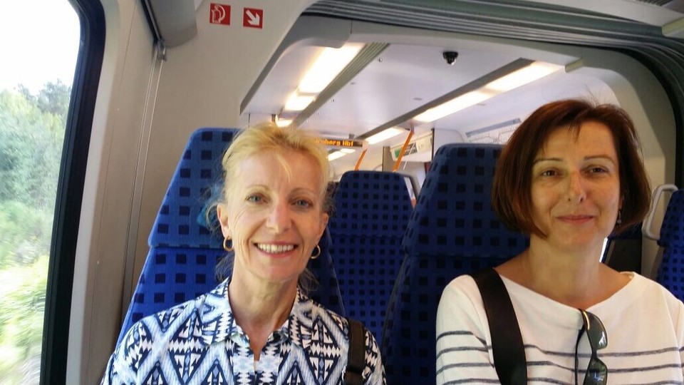  - Germany, Würzburg - Katrin and Susie. Travelling by train to Würzburg. 