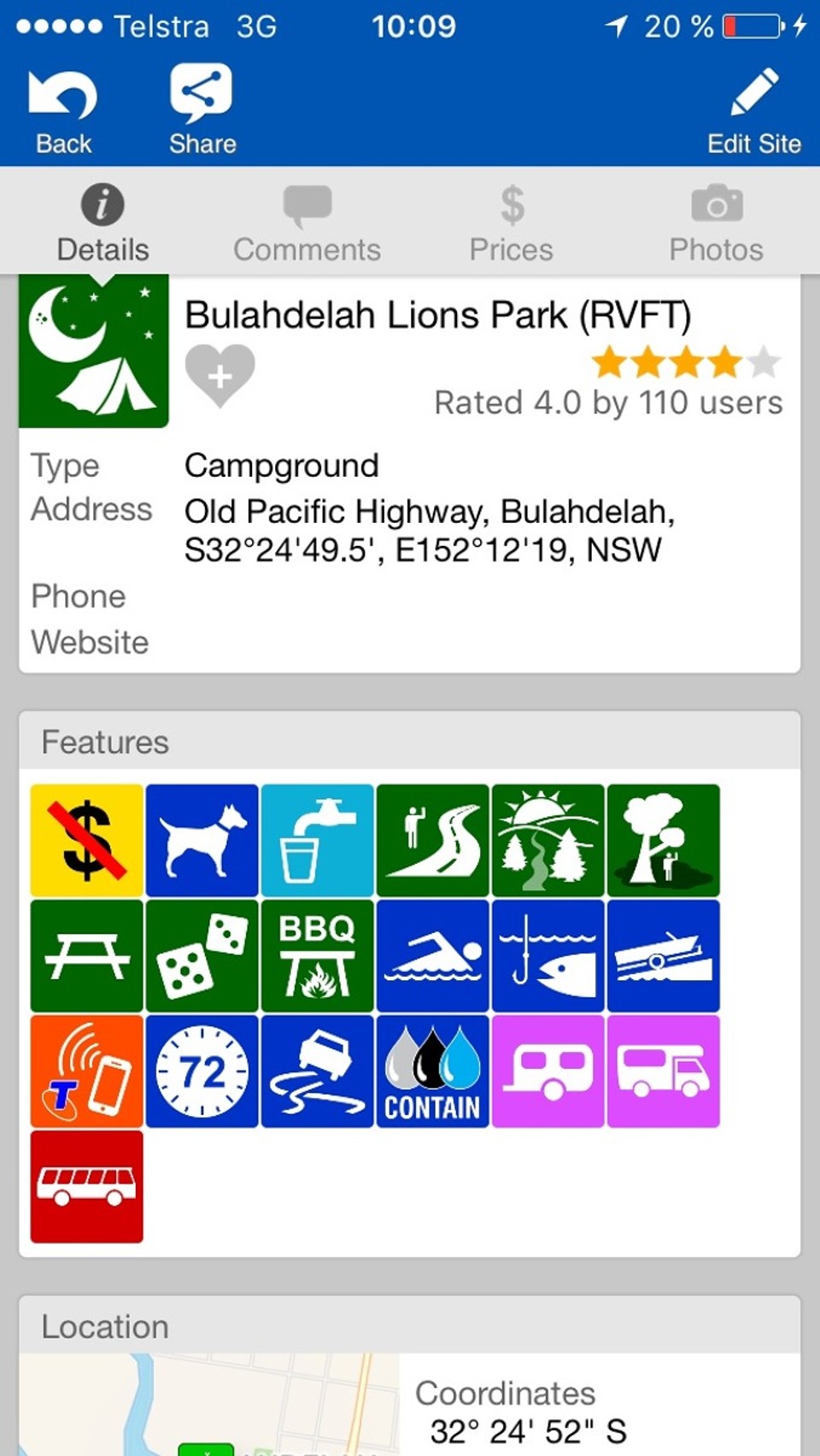Australien - Bulahdelah - "WikiCamps" eine hilfreiche und fast unverzichtbare App auf der Suche nach kommerziellen und kostenlosen Camingplätzen in Australien.