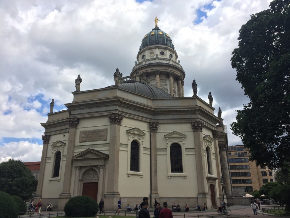 Germany - Berlin - This is a rear view of the The Neue Kirche. The German cathedral was in the act of cleaning or restoration so the front was covered in scaffolds.