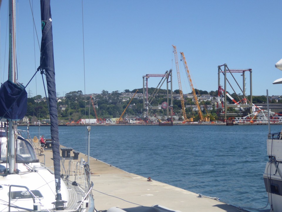 Ireland - Monkstown - Liebherr port cranes being manufactured on the opposite bank of the River Lee.