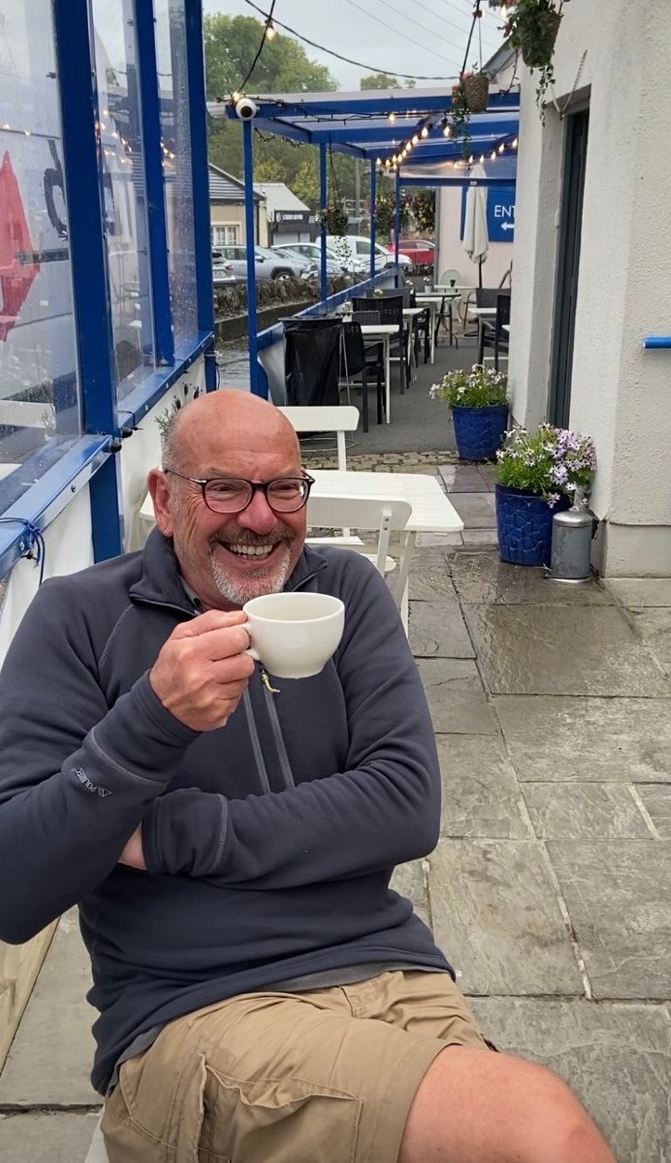 Ireland - Newtownmountkennedy - The town has a great cafe, Fishers, and we sat in the sun for lunch.  Fortunately the outside space also has a cover (thanks to Covid) because it poured and poured.  We stayed dry, but couldn’t hear anything above the noise of the rain on the corrugated roof.