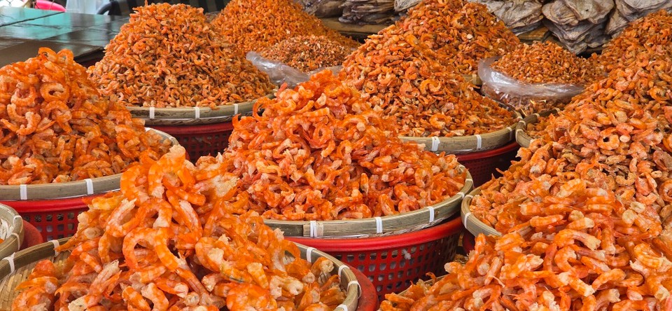 Vietnam - Can Tho - Mountains of dried shrimp