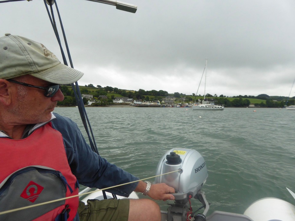 Ireland - Glandore - A calm night and morning, we took the dinghy into Union Hall. Having not used the engine for a while, it was reluctant to get going.