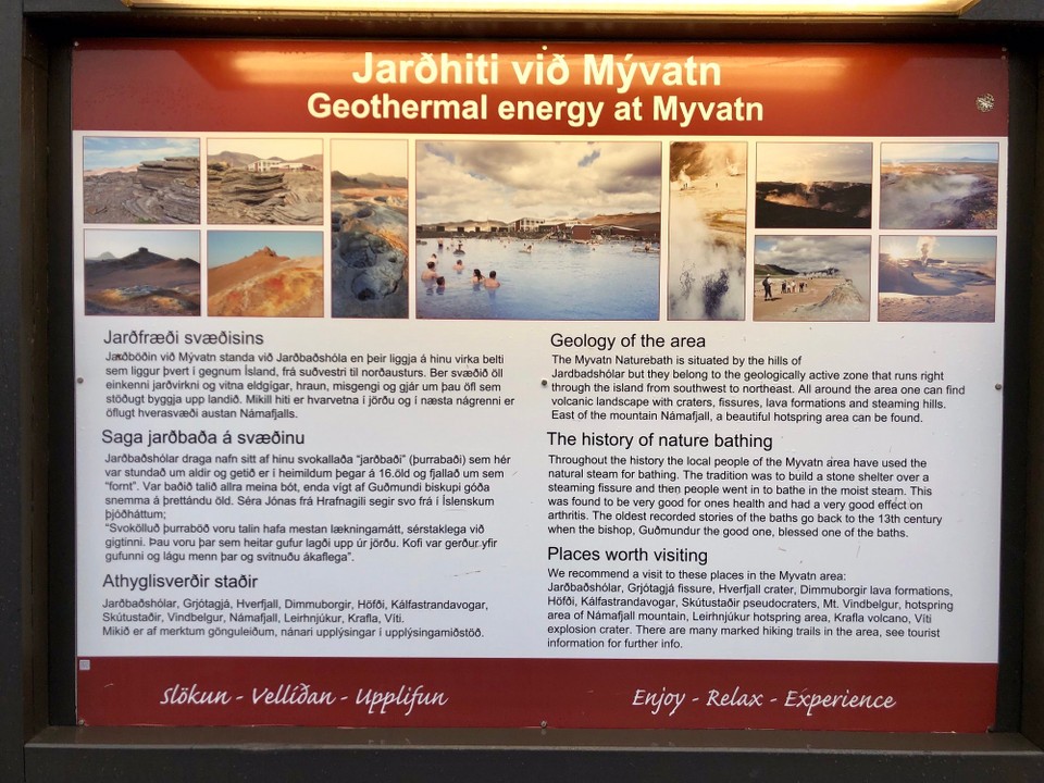 Island - Skútustaðahreppur - Auf dem Parkplatz zum Mývatn-Naturebath findet sich auch eine kleine Infotafel zur Geothermalenergie...