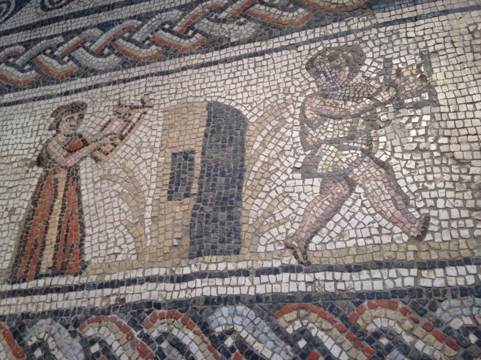 Deutschland - Trier - Mosaic carped with theatre scene - permanent exhibition