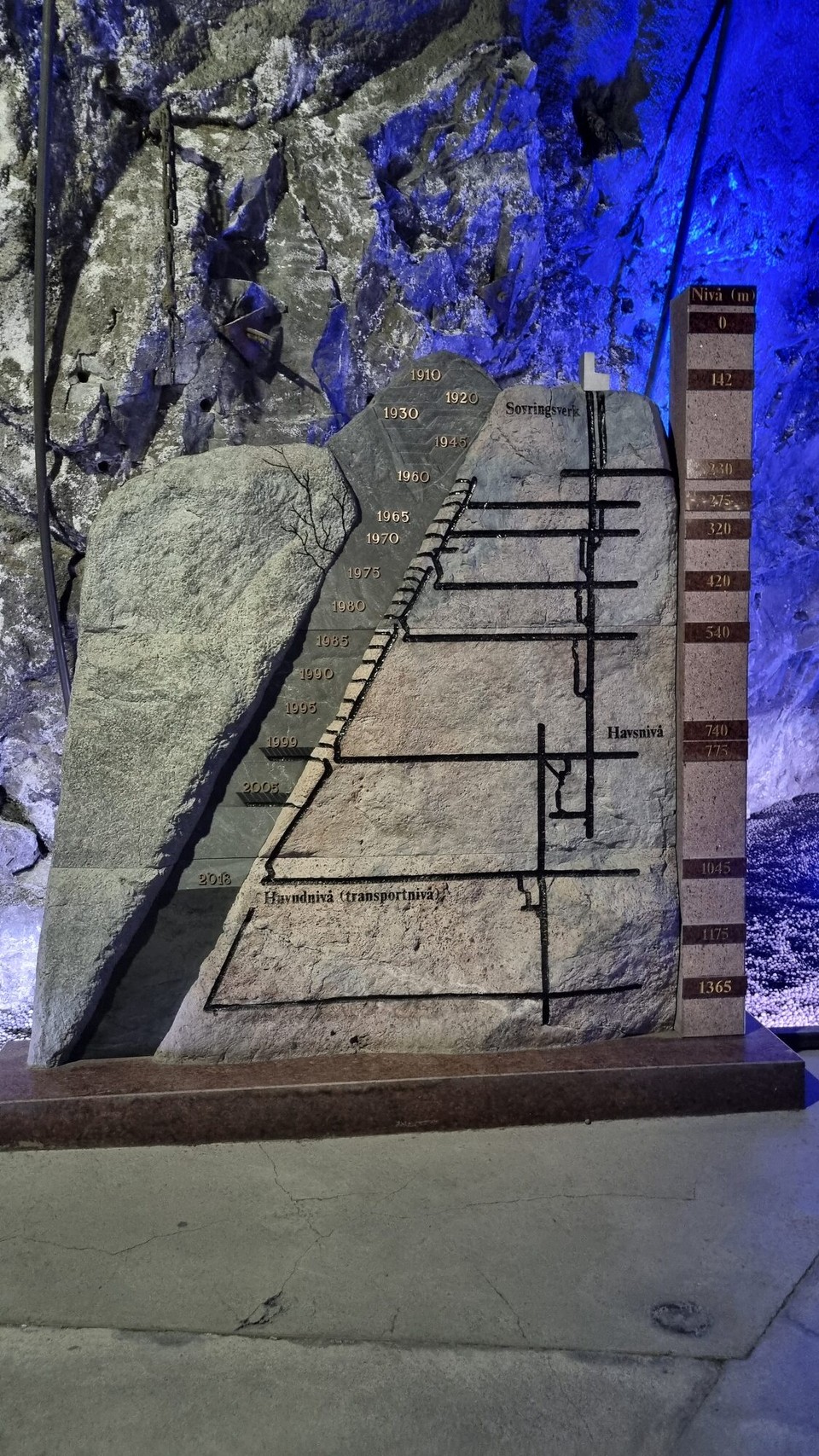 Schweden - Kiruna - Kiirunavaara Berg (bündnerisch: Hügel). 749m hoch, Visitorcenter 540m tief im Berg.
