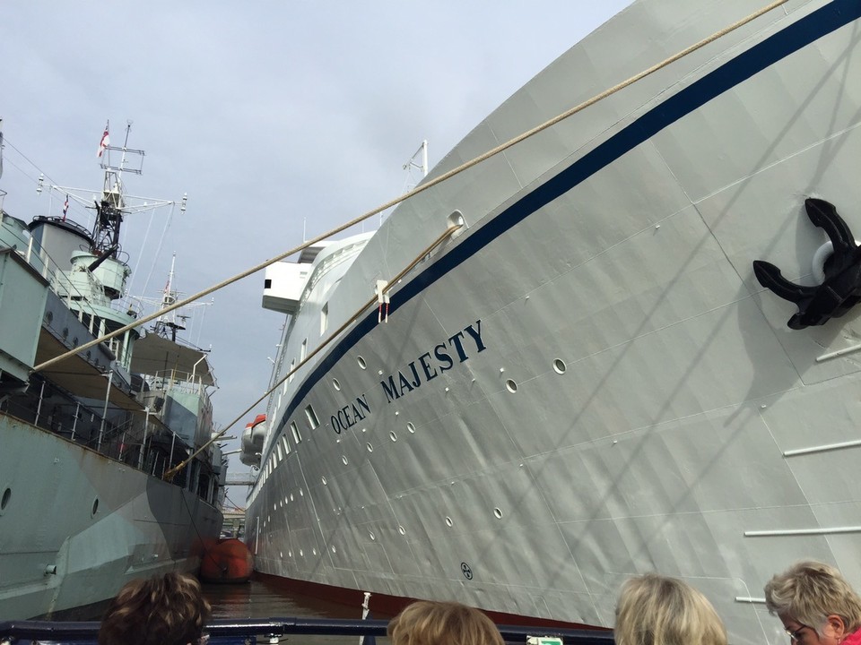  - United Kingdom, London, River Thames - MS Ocean Majesty docked onto the HMS Belfast museum ship. 