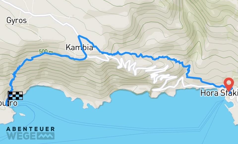 Griechenland - Chora Sfakion - Der Plan für heute… nur gut 10 km, ca. 650m hoch und genauso viel wieder runter. 