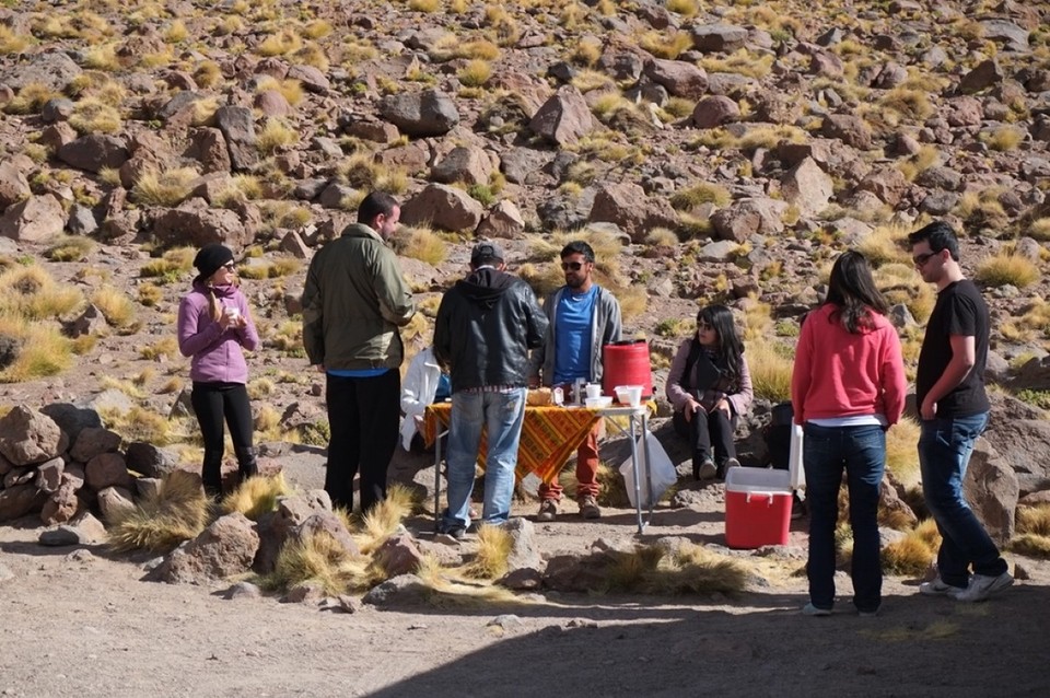 Chile - San Pedro de Atacama - Breakfast with flamingo tours with a stunning view over the altiplanico lagoons