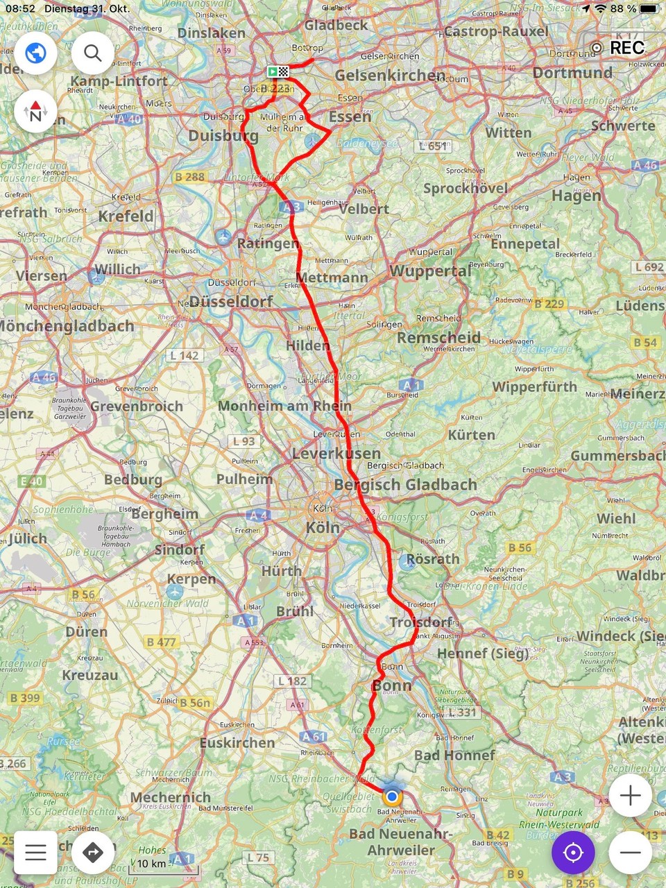 Deutschland - Oberhausen - Unsere heutige Strecke - auf den ersten Blick einfach „gerade aus“.