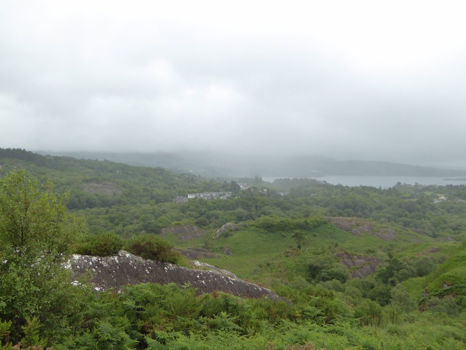 Ireland - Glengarriff - Glengarriff is derived from the Irish Gleann Gairbh meaning rough or rugged glen. The Caha Mountains rise above the woods.