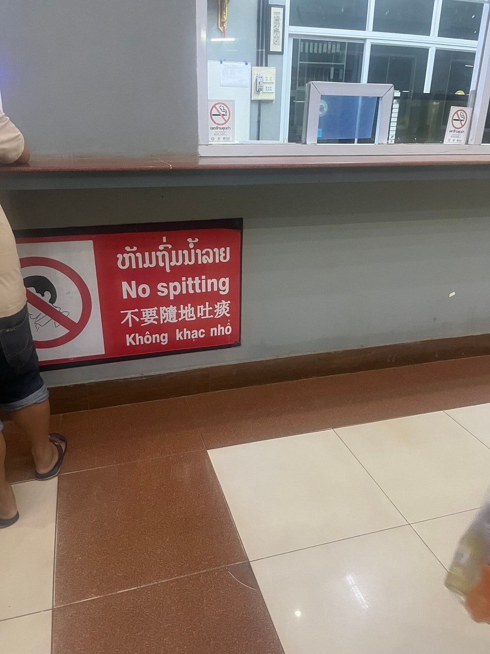 Laos - Vientiane - The bar was so cool & the bartender kept us entertained with his singing😆. Archie then met us and then we planned our journey to the bus station. The bus station had this sign up - I wonder if it’s a common occurrence here?!