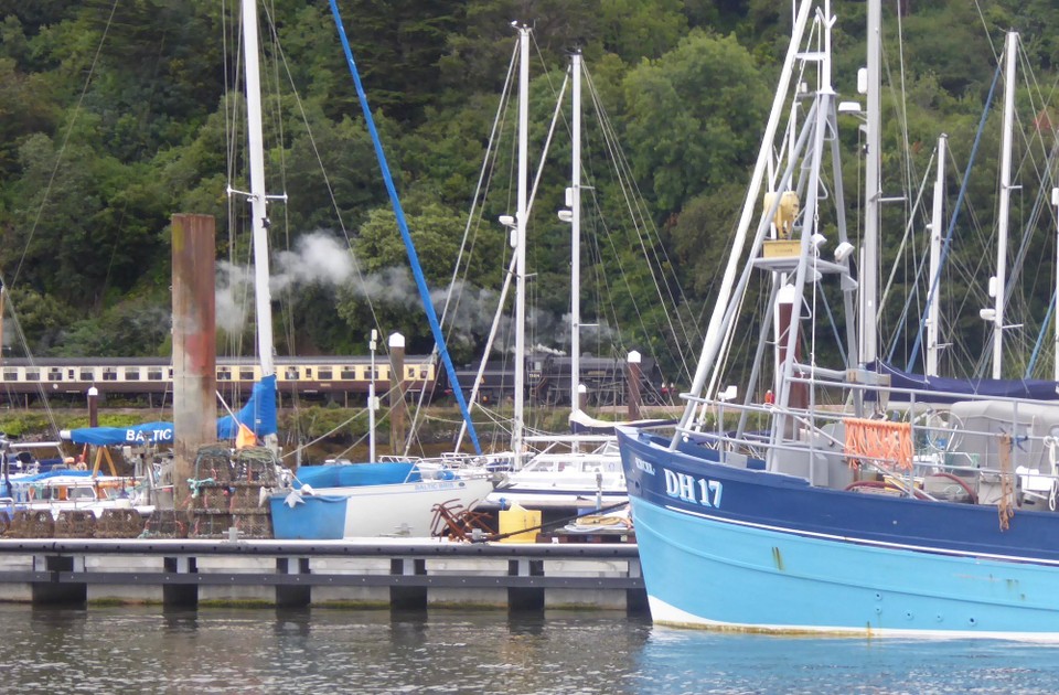 United Kingdom - Dartmouth - During the afternoon we could hear the regular toot of a steam train; the Dartmouth Steam Railway is a 6.7-mile (10.8 km) heritage railway on the former Great Western Railway branch line. There is also a steamboat.