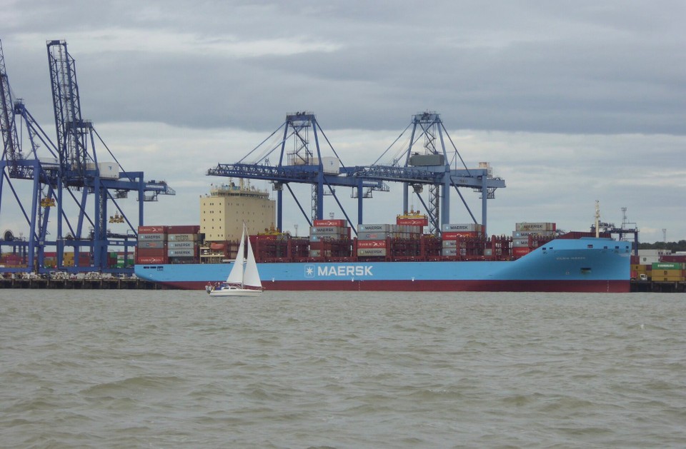 United Kingdom - Ipswich - Danish cargo vessel Vilnia Maersk is 200 metres long.