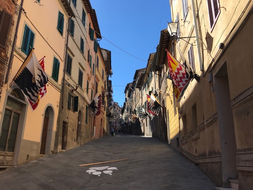 Italien - Siena - Jedes Viertel hat hier seine eigene Fahne mit einem speziellen Wappentier! Dies ist das Viertel des Wolfes. 🐺