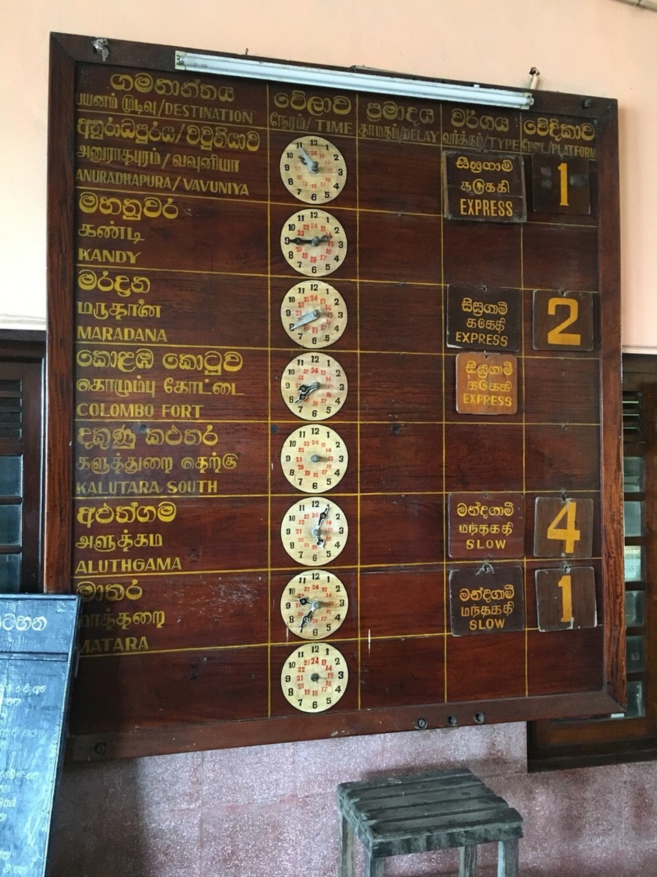 Sri Lanka - Kandy - So oder so ähnlich sehen hier die Anzeigetafeln aus. Das Bild ist in Galle am Bahnhof entstanden.