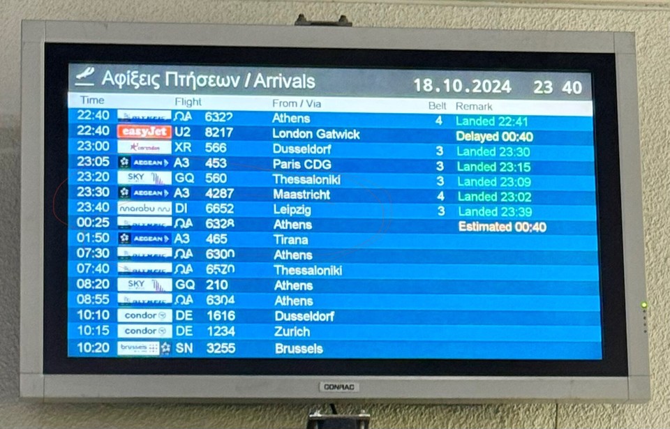 Griechenland - Nea Alikarnassos - Läuft! 
Pünktlich gelandet, jetzt nur noch die Koffer und dann ab ins Bett. 