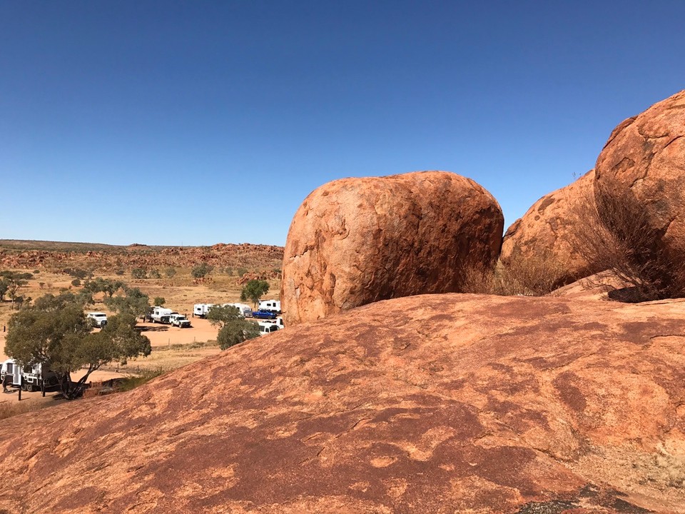 Australia -  - Campsite beside the Marbles .. u can just see us !