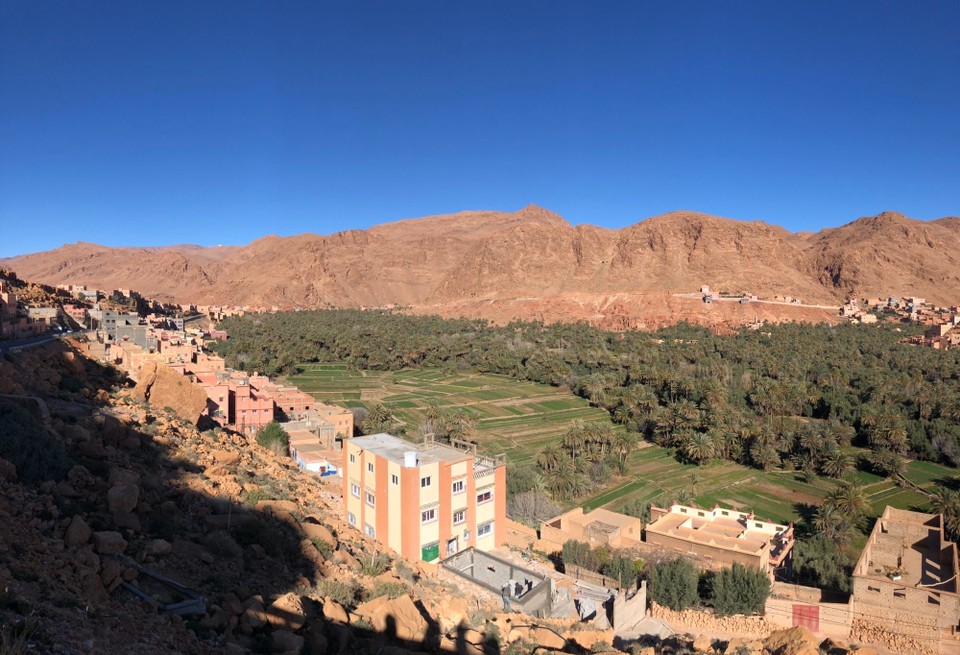 Marokko - Ouarzazate - Die Häuser werden immer um den fruchtbaren Teil der Oase herumgebaut. Eigentlich logisch, aber für uns ein neuer Gedanke 😄