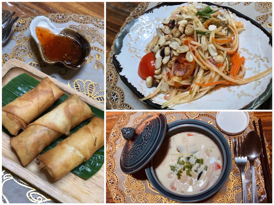 Thailand - Mae Rim - Spring Rolls, Som Tam (Papayasalat) & Tom Kha Gai (Kokossuppe) 🥥