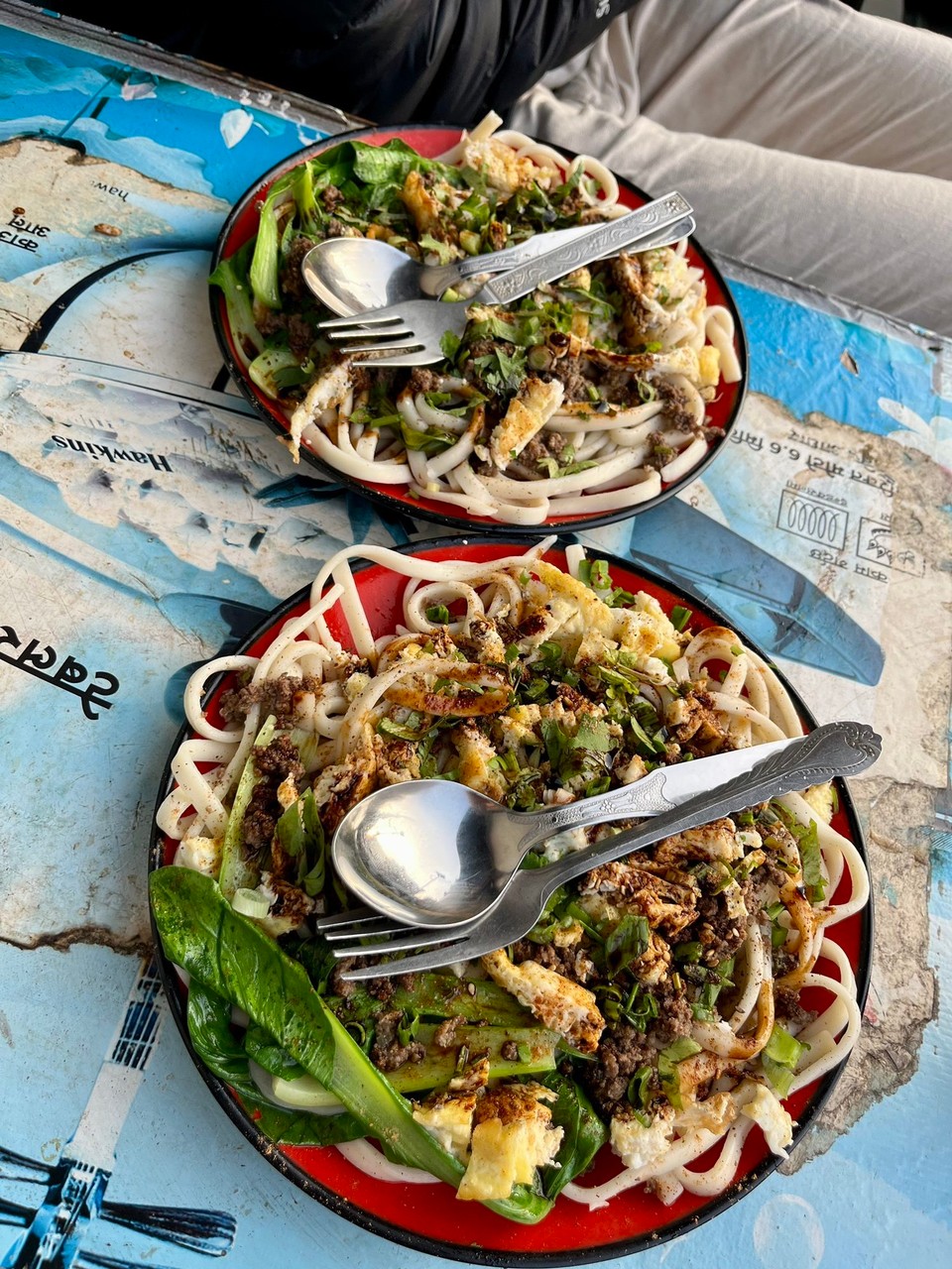 Nepal - Kathmandu - Ein letztes Mal Keema-Nudeln (übrigens so ziemlich das einzige Fleischgericht, das wir in den 4 Wochen gegessen haben). Die Auswahl an vegetarischem Essen ist fantastisch (und wird hier auch empfohlen). Durch die Nähe zu Indien gibt es auch unzählige indische Gerichte auf der Karte! 