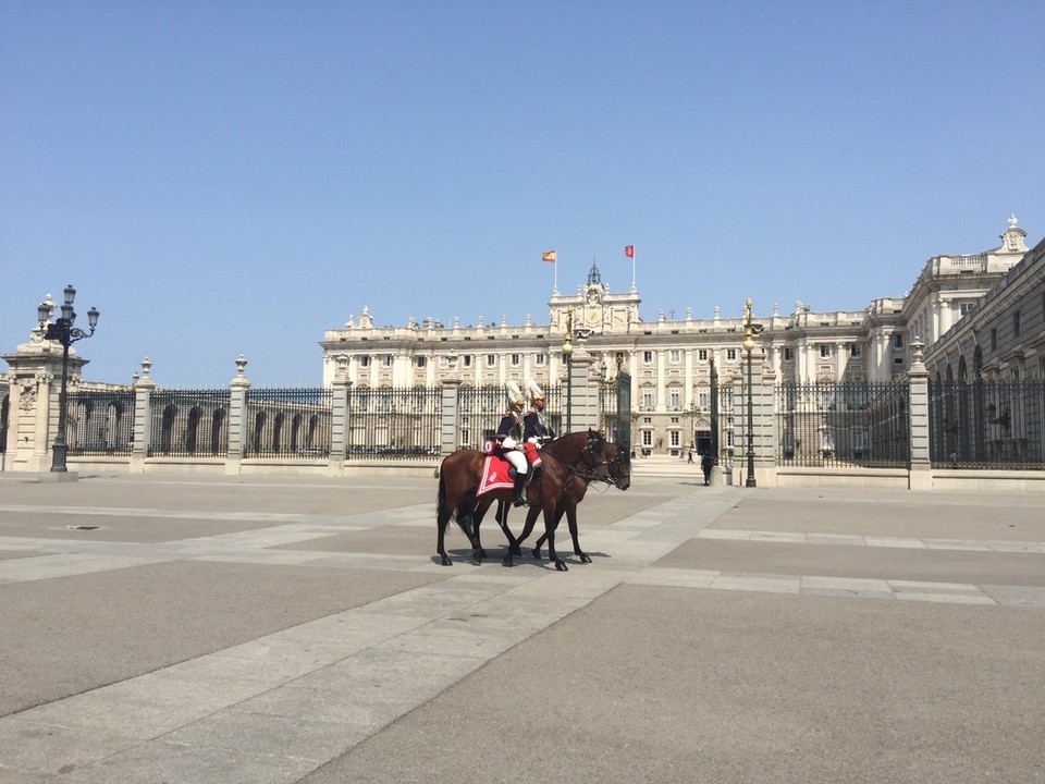 Spain - Madrid - The Royal Palace. King Phillip II is in residence. Both flags are flying. 