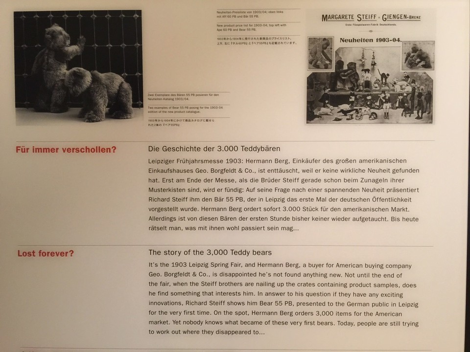  - Germany, Giengen, Margarete Steiff Museum - Steiff Museum Tour. An American, Hermann Berg, orders 3000 bears from Richard Steiff at the Leipzig Fair, 1903. This launched the Steiff business. 