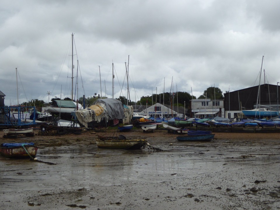 United Kingdom - Colchester - Still raining on shore, so a warm walk in our sailing wet weather gear to Bea and Paul’s for lunch - via the Co-op for provisioning.