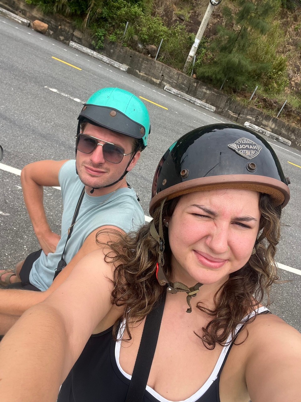 Vietnam - Da Nang - A car in front of us braked really hard and we slowly went into the back of them, luckily no damage to either vehicle or us and it was quite funny. Jake’s shoes came off and the mirror and we knew we were heading for the back of the car so it all happened very slowly. We couldn’t stop laughing 😭