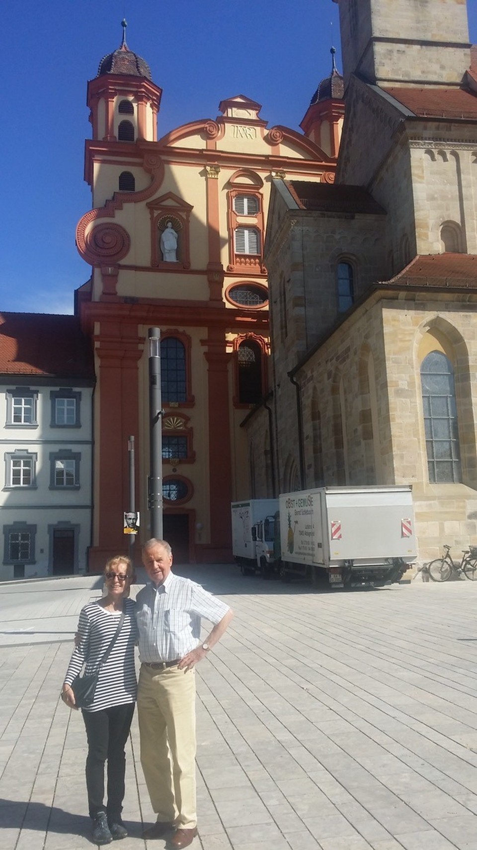 Germany - Bremen - Ellwangen. Otto and Susie. The Catholic and Lutheran Churches are joined. You can walk from one to the other from inside. 