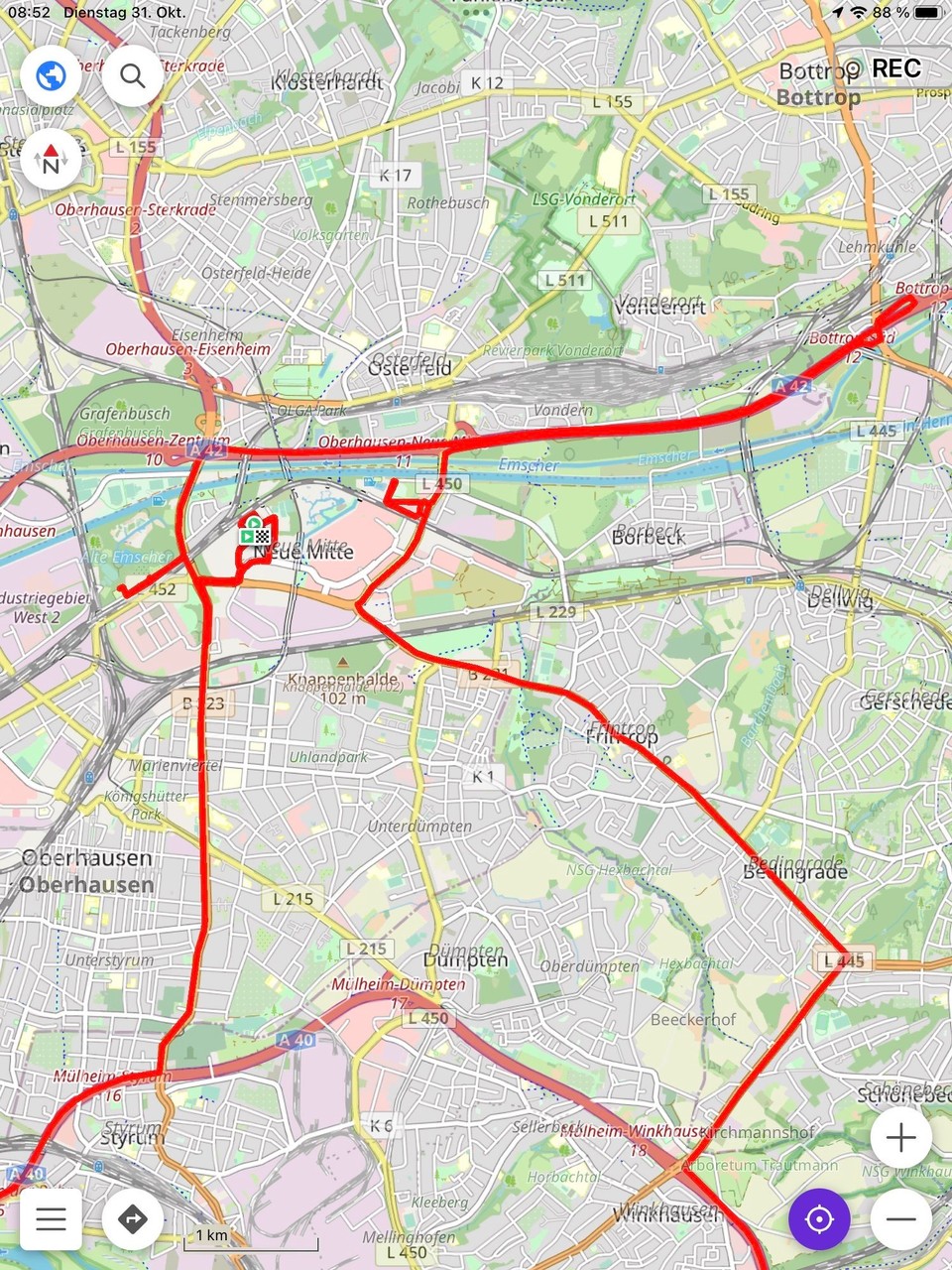 Deutschland - Oberhausen - In Oberhausen ging es dann los - Stellplatz an der Marina seit Tagen ausgebucht. Zweiter WoMo-Stellplatz ebenfalls voll.