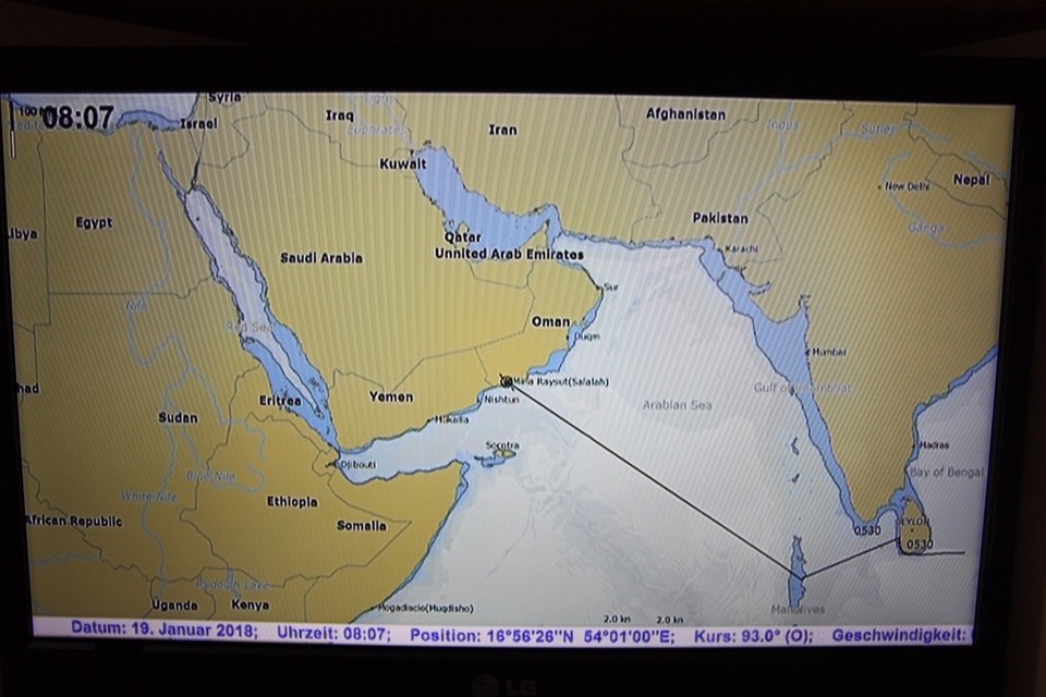 Oman - Salala - Der zurückgelegte Seeweg
