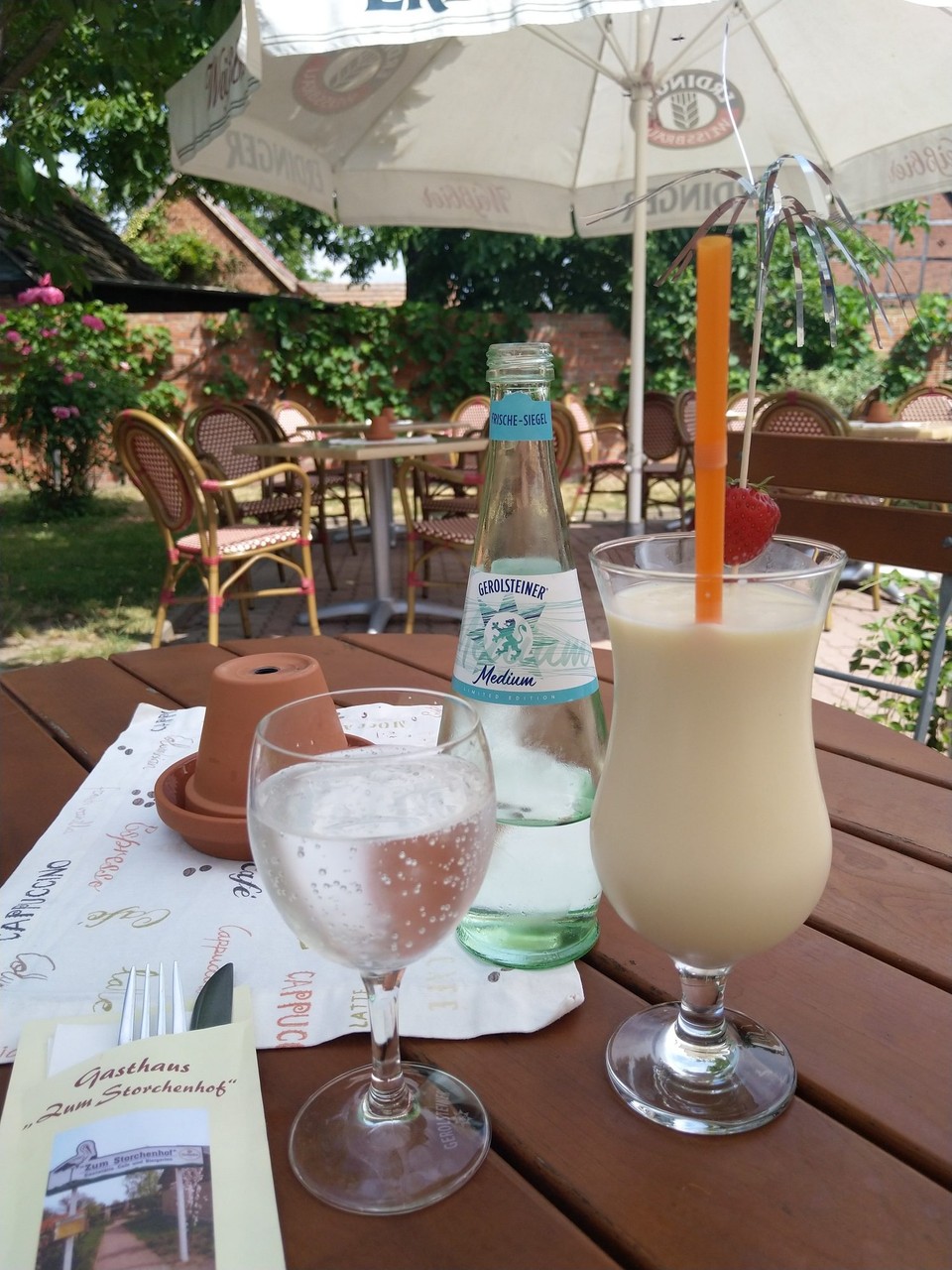 Deutschland - Havelberg - Im Storchencafe habe ich lange pausiert, es gab Sanddornbuttermilch mit Glitzerstäbchen.