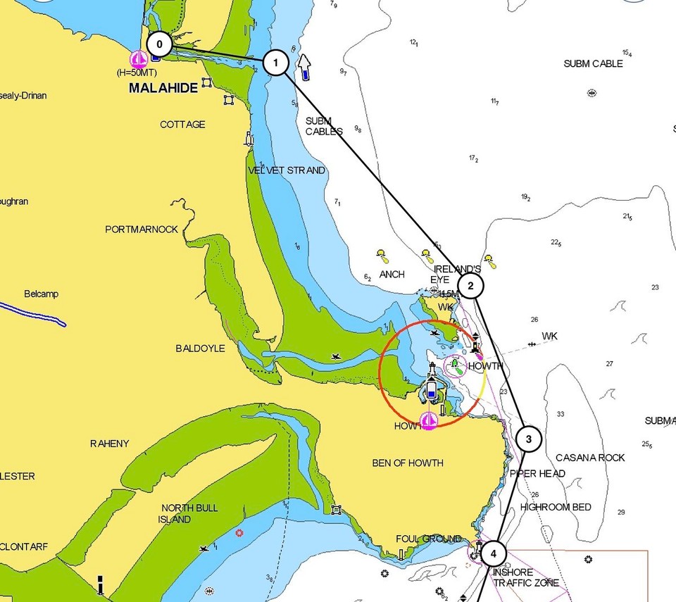 Ireland - Killiney - Our voyage today: Malahide to Greystones. 19.8nm, with lunch at anchorage in Killiney Bay (13.9nm)