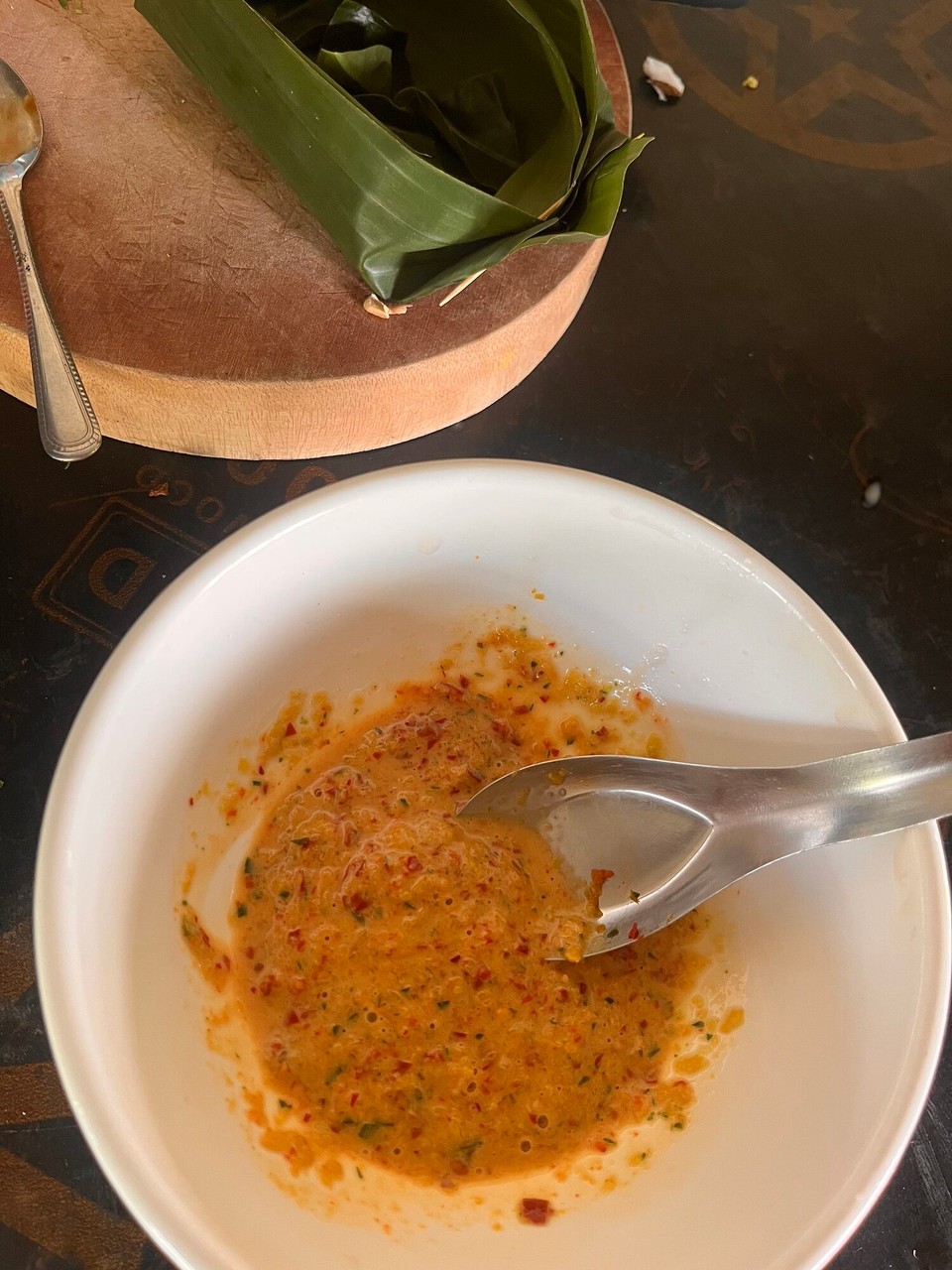 Cambodia - Phnom Penh - Our curry paste for a traditional dish called Fish Amok, which is steamed and cooked in a banana leaf