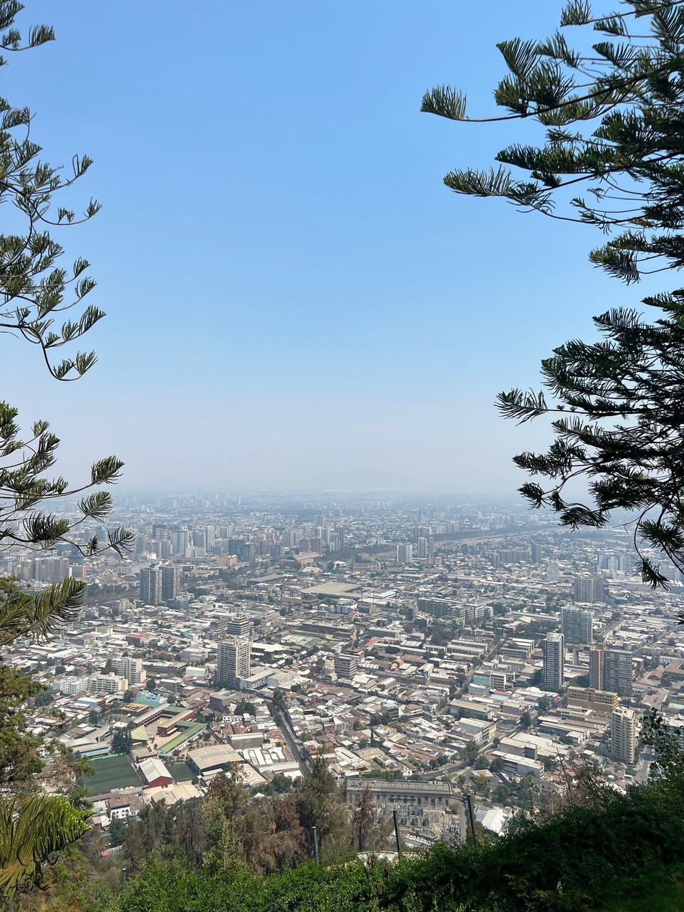 Chile - Santiago - Sadly the forest fires to the east have made the view hazy - otherwise you  would have seen the Andes